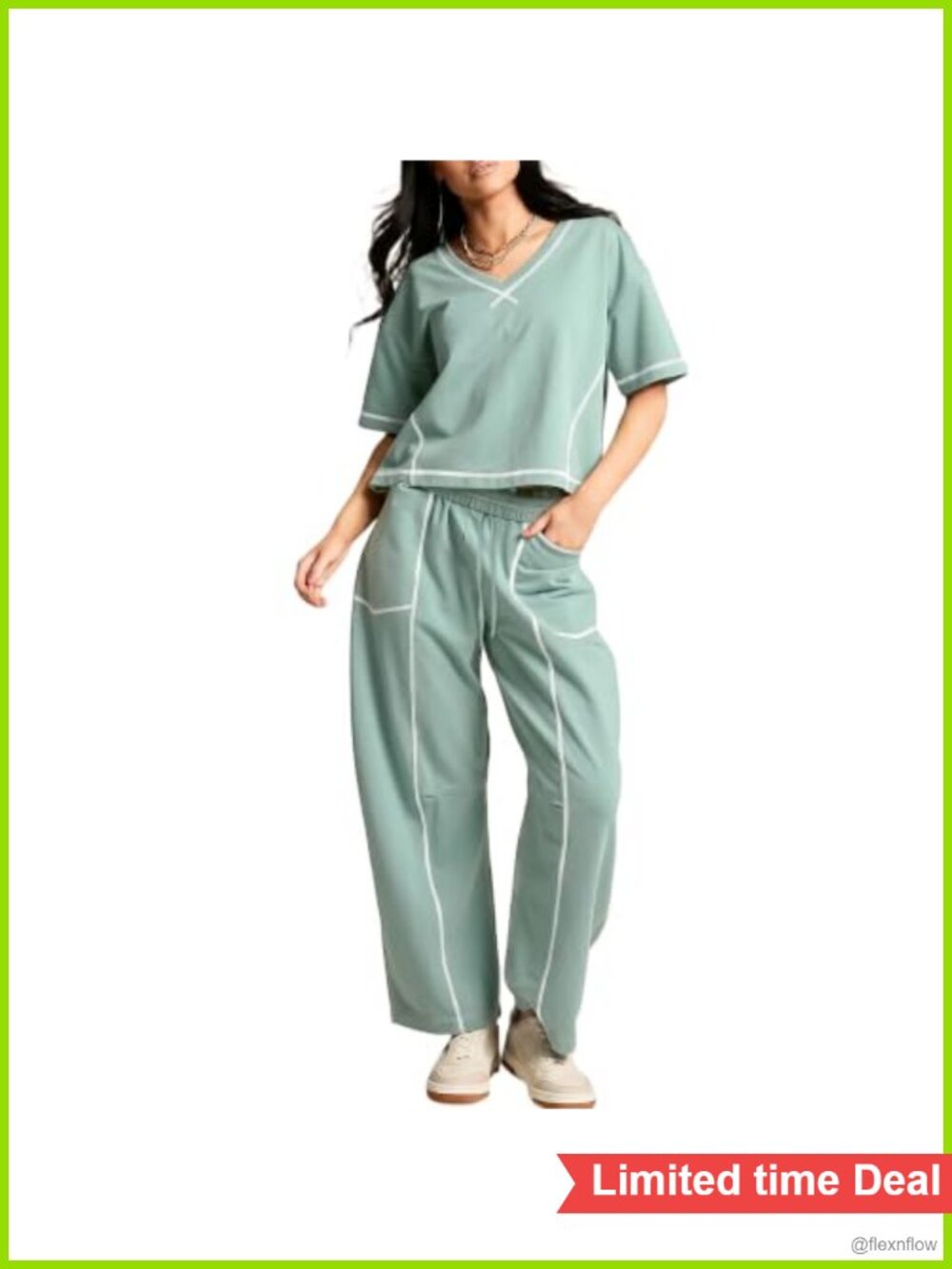 Women's Cotton Lounge Set 2 Piece Short Sleeve Crop Top Wide Leg Pants